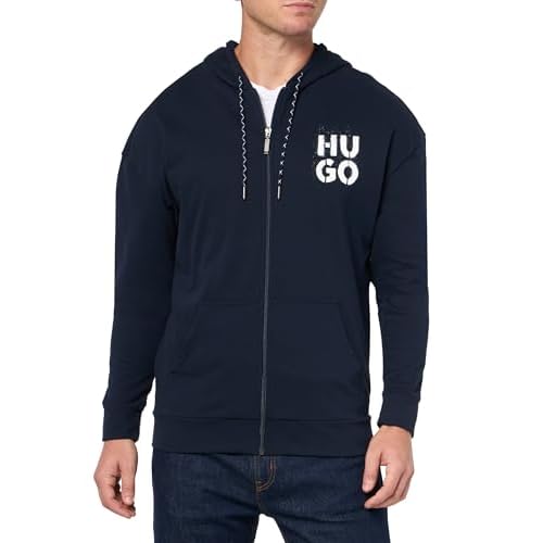 HUGO mens Stacked Logo Cotton Blend Zip Up Hooded Sweatshirt