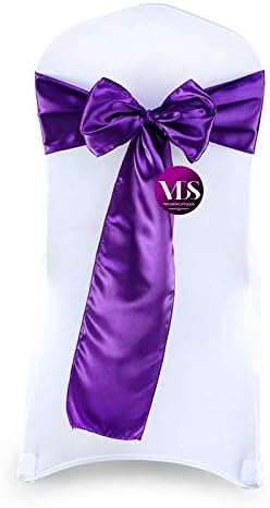 VDS Satin Chair Sashes Chair Cover Back Tie Sateen Bows Ribbon for Wedding Birthday Graduation Engagement Ceremony Event Party Banquet Venue Hotel All Dining Chair Decoration (25PC) (Purple)