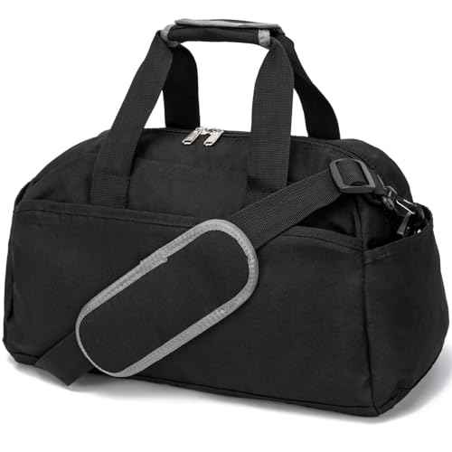 14 inch Small Gym Bag for Women & Men, Mini Duffel Bag for Travel Sports Lightweight Carry On Bag, Black