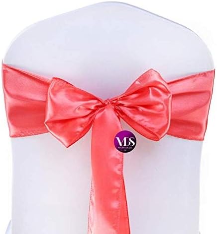 VDS Satin Chair Sashes Chair Cover Back Tie Sateen Bows Ribbon for Wedding Birthday Graduation Engagement Ceremony Event Party Banquet Venue Hotel All Dining Chair Decoration (50PC) (Coral)