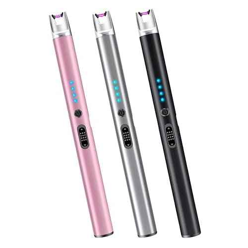 Luxgaze 3 Pack Electric Candle Lighter Rechargeable USB Lighters Flameless Windproof Plasma Arc Lighters with Safety Lock Long Lighter for Candle BBQ Camping Birthday Party