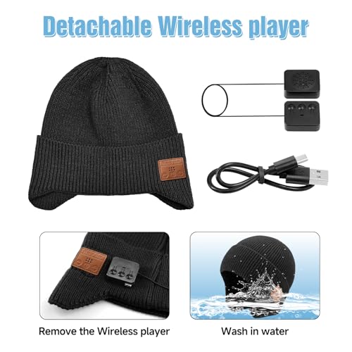 Wireless Beanie Hat with Bluetooth, Rechargeable Headphone Beanie Cap, Windproof Winter Knit Cap, Crystal Clear Hands-Free Calling, Immersive Music Playback, All-Day Comfort