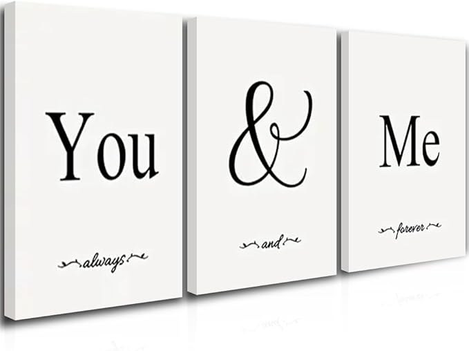 GUBIYU Black & White Bedroom 'You And Me' Love Words Art 24"x36"