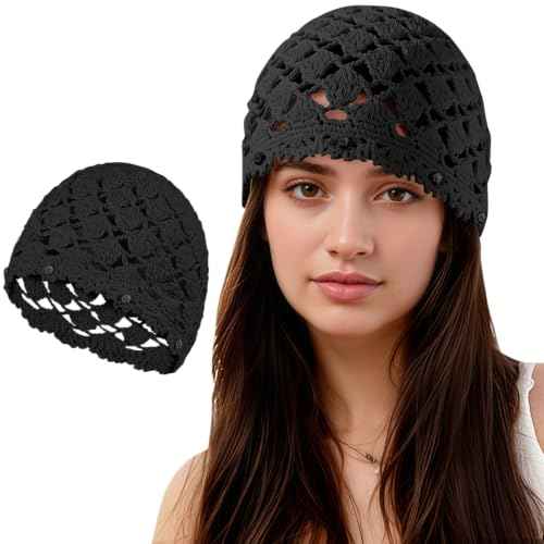 Ababalaya Women's Cotton Crochet Hat Boho Beanie Handmade Knit Skull Caps for All Seasons
