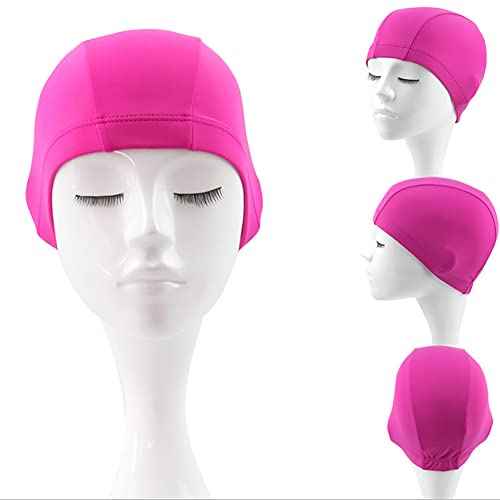 2 Pcs Unisex Polyester Swim Caps Long Hair Swimming Caps Fabric Bathing Caps Comfortable Swim Hats for Men Women Black and Blue