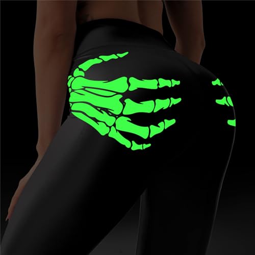 Glow in The Dark Halloween Theme High Waisted Leggings for Women Fitness Yoga Pants Cycling Workout