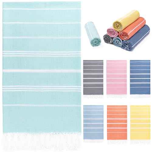 Turkish Beach Towel, 36"x71" Quick Dry Sand Free Oversized Bath Pool Swim Towel, Lightweight Travel Turkish Towels Vacation Essentials, Aqua