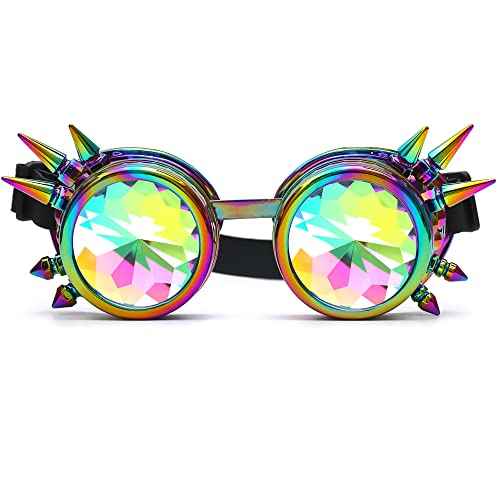 Lelinta Kaleidoscope Rave Goggles Steampunk Goggles Glasses Halloween Costume Accessories for Men Women Cosplay Party