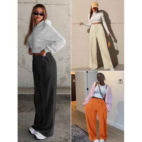 ATHMILE Womens Wide Leg Sweatpants High Waisted Baggy Pants Fashion Teen Girl Drawstring Athletic Joggers