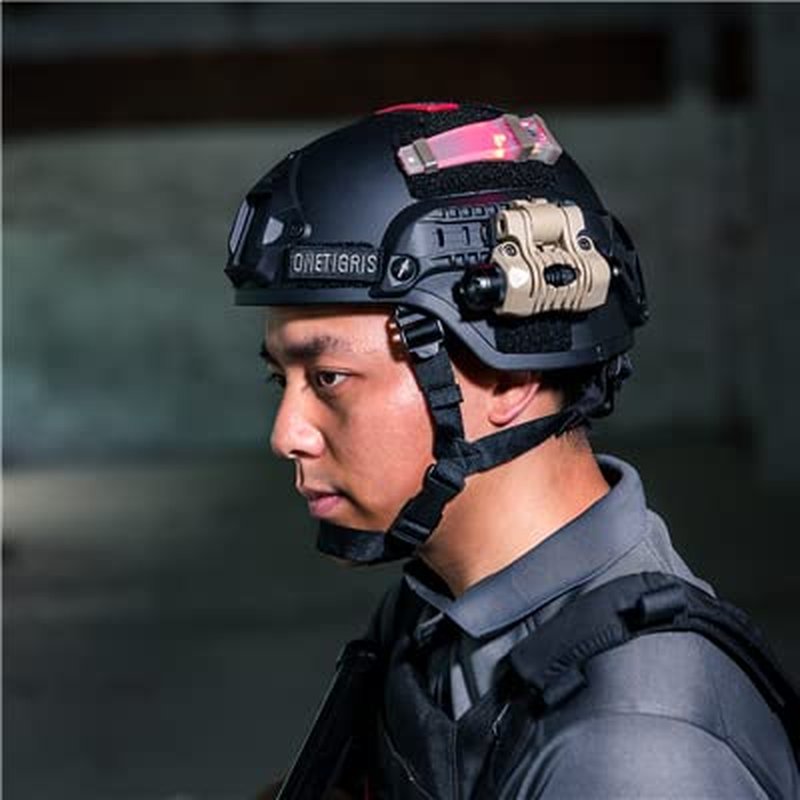 OneTigris Helmet MICH 2000, 3mm ABS Plastic Adjustable ACH Tactical Helmet with Ear Protection, Front NVG Mount and Side Rail (Black)
