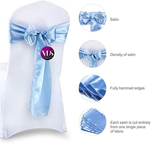 VDS Satin Chair Sashes Chair Cover Back Tie Sateen Bows Ribbon for Wedding Birthday Graduation Engagement Ceremony Event Party Banquet Venue Hotel All Dining Chair Decoration (25PC) (Baby Blue)
