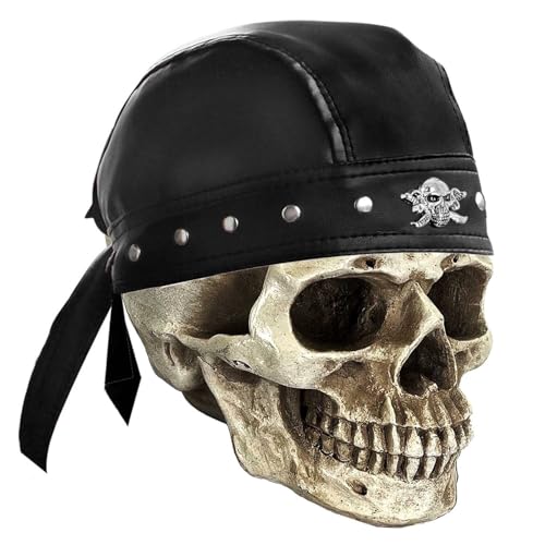Steampunk Bandana Doo Do Rag Headwrap Biker Party Leather Studs Skull Cap Mens Black