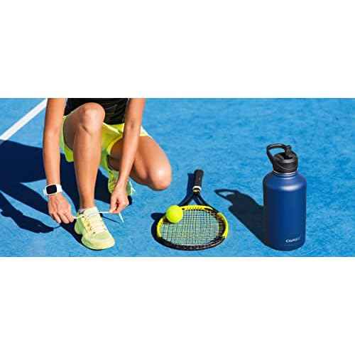 CIVAGO 32 oz Insulated Water Bottle With Straw, Stainless Steel Sports Water Cup Flask with 3 Lids (Straw, Spout and Handle Lid), Wide Mouth Travel Thermal Mug, Black