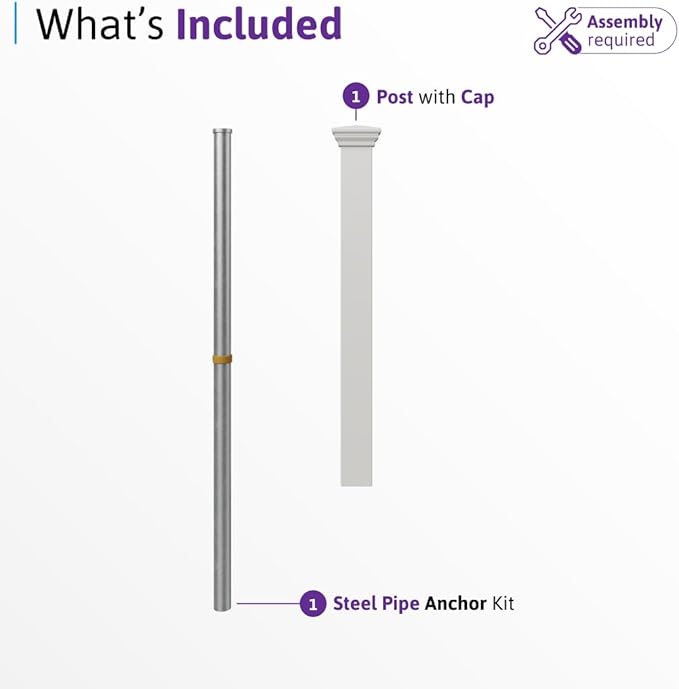 3ft Tall (1 Post) Fence Finishing Post for WamBam Newport No Dig White Picket Fence, Easy Install Outdoor Support for Backyard or Patio, Yard Enclosure Component, No Dig Panels, ZP19003