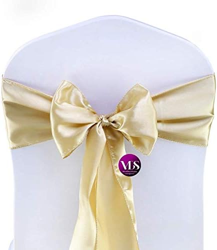 VDS Satin Chair Sashes Chair Cover Back Tie Sateen Bows Ribbon for Wedding Birthday Graduation Engagement Ceremony Event Party Banquet Venue Hotel All Dining Chair Decoration (25PC) (Champagne)