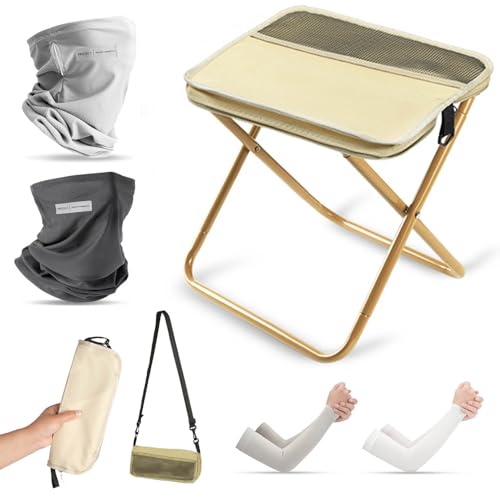 2-in-1 Convertible Backpack Stool - Foldable Seat Transforms to Satchel with Sun Protection Sleeves and Face Mask, Portable Collapsible Chair for Hiking, Camping & Outdoor Events
