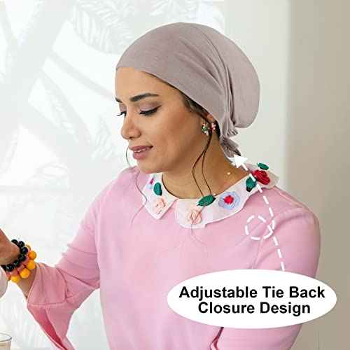 PHOGARY 2 Pcs Women Hijab Undercap, Islamic Muslim Under Hijab Cap Inner Under Scarf Hat Turban with Tie Back Closure