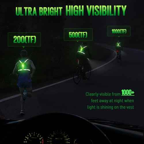 LED Reflective Vest Running Gear, Light Up Running Vest Rechargeable, Safety Night Running Gear for Walking Running Cycling