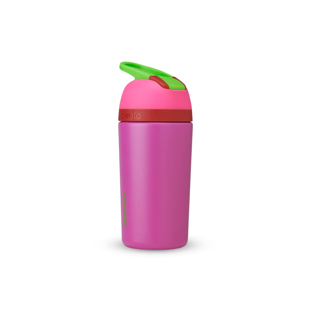 Owala Kids Flip Insulated Stainless-Steel Water Bottle with Straw and Locking Lid, 14-Ounce, Pink/Purple (All the Berries)