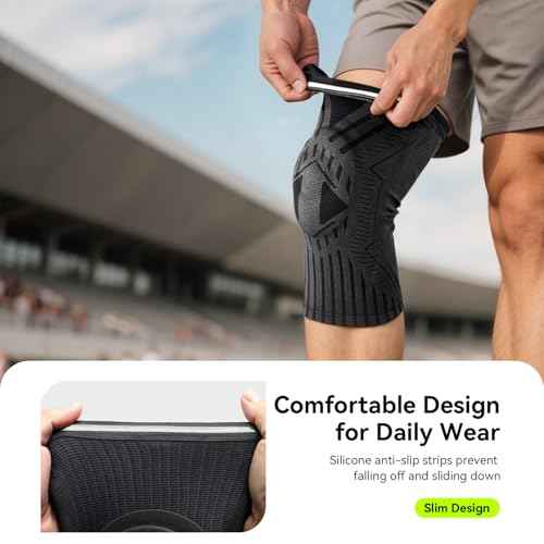 2025 New Knee Brace for Men and Women, (Pain Relief & Nonslip), Medical-Grade Knee Compression Sleeve, Knee Support for Meniscus Tear, Arthritis, ACL, Workout, Running, Gym, L