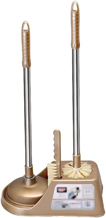 Toilet Bowl Cleaning Brush and Holder Set for Bathroom Storage and Organization, Plunger and Bowl Brush Combo for Bathroom Cleaning, Strong Bristles （2 Brush,1 Holder）, Golden, 48x21x13, kfp