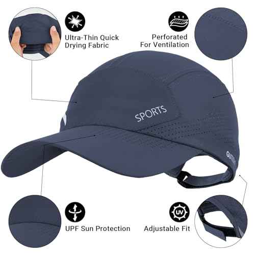 Quick Dry Running Hat Adjustable Cooling Baseball Hat Breathable Sport Cap Reflective UPF 50+ Run Hats for Womens Men