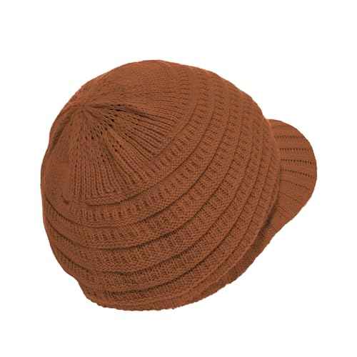 Century Star Women Satin Lined Winter Knit Hat with Visor Newsboy Cap Slouchy Beanie Cap Warm Winter Hat
