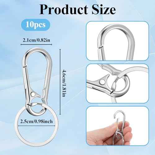 10 Packs Metal Keychain Carabiner Clip, Stainless Steel Heavy Duty Key Chain, Keyring Key Ring Chain Clips Hook Holder Key Organizer for Men Women,Silver