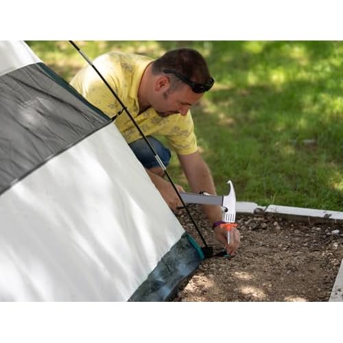 10 Pack 10in Heavy Duty Tent Stakes and Hammer Set, with Storage Pouch, for Outdoor Camping Tent, Tarp, Canopy, Picnic, Shade