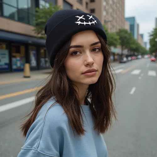 Fashion Beanie for Men Beanies Women,Warm Winter Hats for Men Embroidery Unisex Knit Hat Skull Cap(Black1)