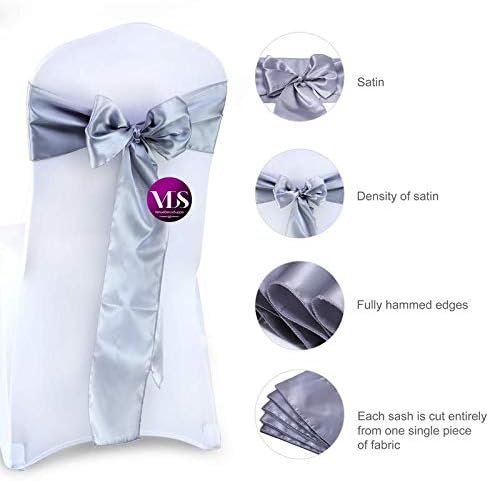 VDS Satin Chair Sashes Chair Cover Back Tie Sateen Bows Ribbon for Wedding Birthday Graduation Engagement Ceremony Event Party Banquet Venue Hotel All Dining Chair Décor (125PC)(Light Silver Grey)