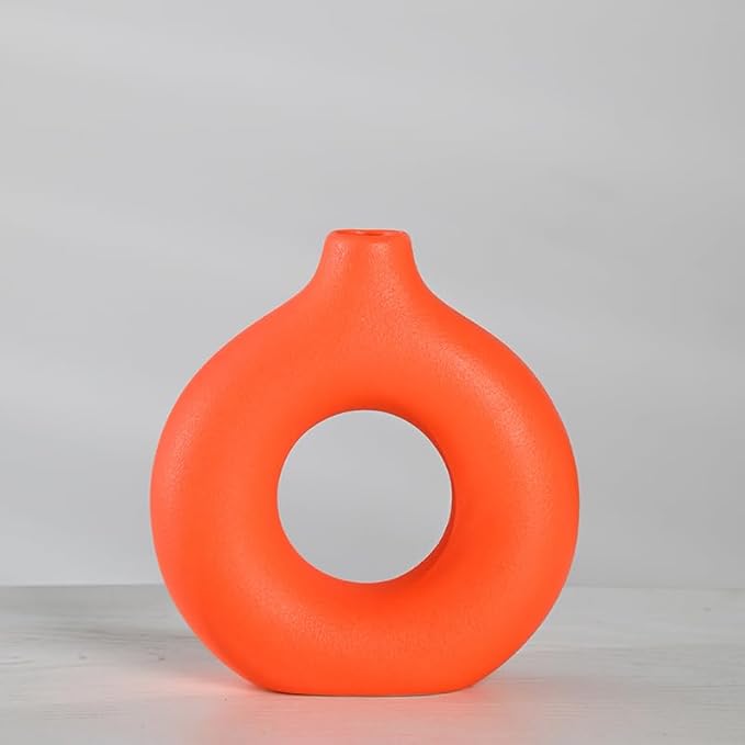 Modern Donut-Shaped Decorative Vases, Handmade Minimalist Boho ins Style, Modern Vase for Home Decor for Wedding Dinner Table Party Living Room Office Bedroom (Orange, Small)
