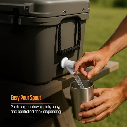 Galvanox Spigot Drain Plug Designed for Yeti Tundra Coolers and Tank Bucket Models, Push-Button Water Dispenser with Double Seal Leak-Proof Design (White)