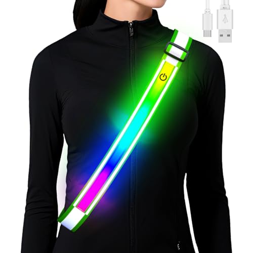 Reflective Sash Gear for Walking at Night,Flashing LED Reflective Belt Safety Lights for Walkers Night Dog Walking Biking Running,High Visibility Rechargeable with Wear 2 Ways for Men Women