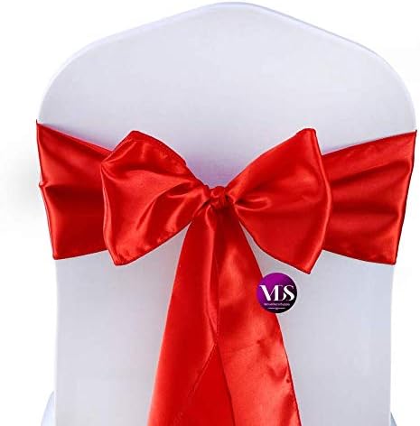 VDS Satin Chair Sashes Chair Cover Back Tie Sateen Bows Ribbon for Wedding Birthday Graduation Engagement Ceremony Event Party Banquet Venue Hotel All Dining Chair Decoration (100PC) (Red)