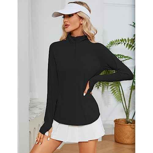 LOMON Women Long Sleeve Shirts Sun Protection 1/4 Zip Summer Quick Dry Hiking Shirts Quarter Zip Pullover for Women