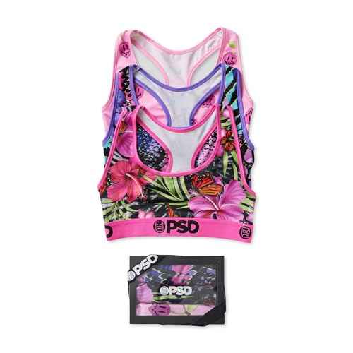 PSD Womens Sports Bra ? Wild Trip 3-Pack, Comfortable Medium Support Sports Bras for Women Pack, Womens Racerback Sports Bras Multipack, Large