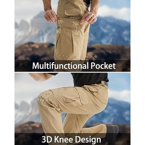 Men's Tactical Cargo Pants, Lightweight Water-Resistant, Ripstop Fabric for Hiking, Work, Outdoor Activities