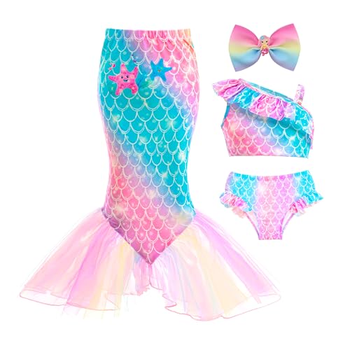 GALLDEALS Girls Swimsuit 3 Piece Bathing Suits Flounce Ruffle Tankini Set Beach Swimwear with Cover Ups Skirt for 3-10 Years