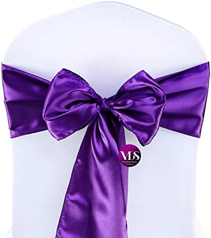 VDS Satin Chair Sashes Chair Cover Back Tie Sateen Bows Ribbon for Wedding Birthday Graduation Engagement Ceremony Event Party Banquet Venue Hotel All Dining Chair Decoration (25PC) (Purple)