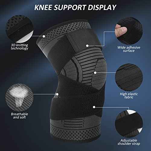 Adjustable Knee Support Brace 1 pack Compression Knee Sleeves for Men Women Use for Meniscus Tear, Arthritis, Tendinitis, Ligament Injury,Weight Lifting, Anti Slip Knee Brace (Black, Large)