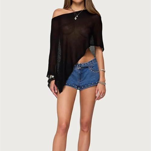 Women Sheer Poncho Top Lightweight Summer Cover Up Mesh Knit Crochet Shawl Trendy Pullover