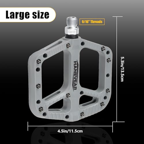 HANEVEAR Mountain Bike Pedals, Large Size MTB Pedals 9/16" Wide Platform Pedals, Lightweight Nylon Fiber Bicycle Pedals for BMX MTB Road Bikes