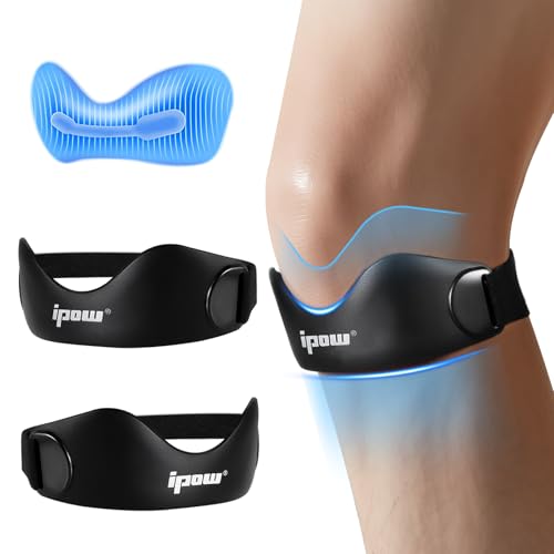 IPOW Silicone Patellar Tendon Support Strap Adjustable Non-Slip Patella Band Support Knee Brace for Hiking, Running, Jumpers Knee, Tendonitis, Basketball, Squats