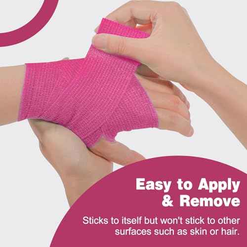 AZEN 16 Pack Self Adhesive Bandage Wrap Pink, 2" X 5 Yards Elastic Cohesive Bandage Wrap, Athletic Tape, Vet Wrap, Ankle Tape, Tattoo Grip Tape Wrap (Pink)
