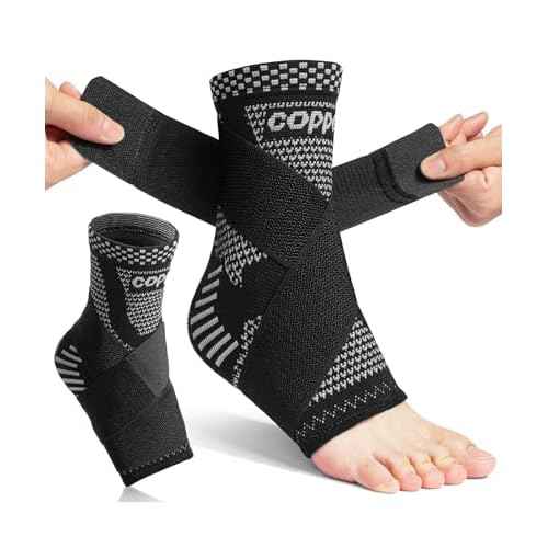 DR JK- Ankle Brace for Women and Men, Medium, 1 Pair, Grey and Black, Adjustable Compression Sleeve, Soft Straps for Achilles Tendonitis Relief, Sports Protection, Achilles Tendonitis Brace