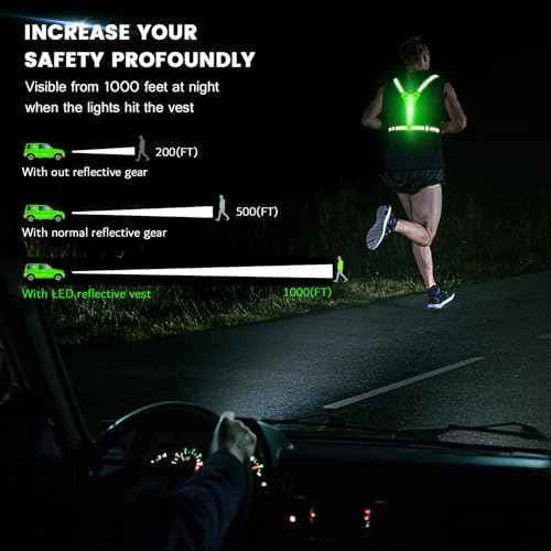 LED Reflective Running Vest Gear,Light Up Vest Runners Night Walking USB Rechargeable,Up to 11hrs Light with Adjustable Waist/Shoulder for Women Men Kids