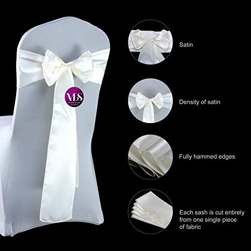 VDS Satin Chair Sashes Chair Cover Back Tie Sateen Bows Ribbon for Wedding Birthday Graduation Engagement Ceremony Event Party Banquet Venue Hotel All Dining Chair Decoration (125PC) (Ivory)