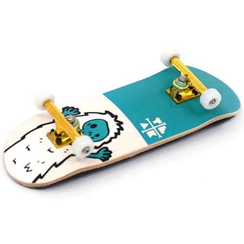 Teak Tuning 32mm Pro Fingerboard Heat Transfer Graphic Complete - Fully Assembled with Pro Level Parts - Pro Shaped Wood Deck (34x97mm), UltraSpin Wheels, Prodigy Trucks - Teal Yeti