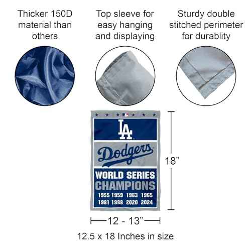 Dodgers 8 Time World Champions Series Double Sided Garden Flag
